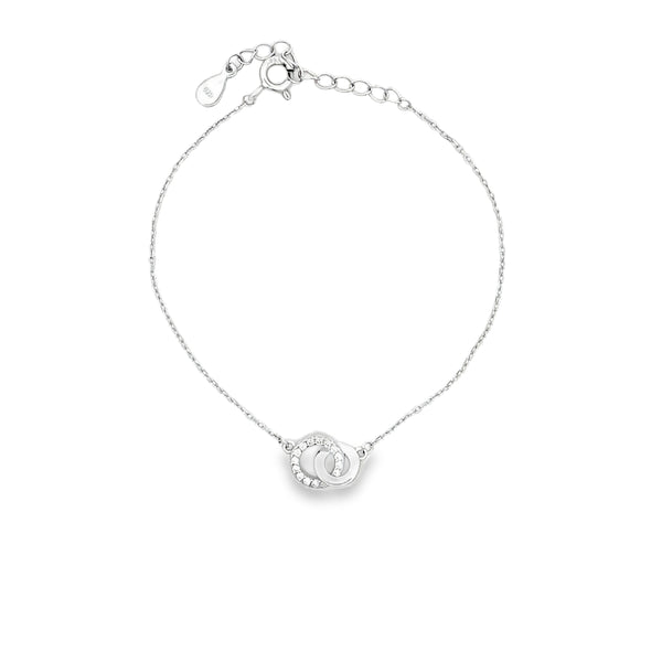 Interlocking Pavé Diamond and Polished Ring Chain Bracelet in Sterling Silver