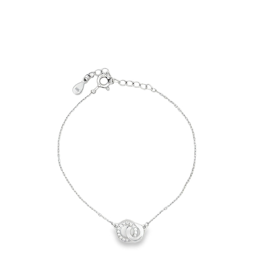 Interlocking Pavé Diamond and Polished Ring Chain Bracelet in Sterling Silver