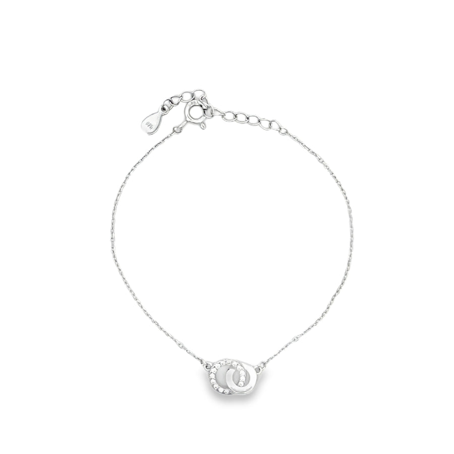 Interlocking Pavé Diamond and Polished Ring Chain Bracelet in Sterling Silver