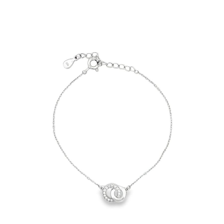 Interlocking Pavé Diamond and Polished Ring Chain Bracelet in Sterling Silver