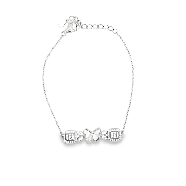 Sterling Silver Diamond Butterfly and Radiant Station Bracelet