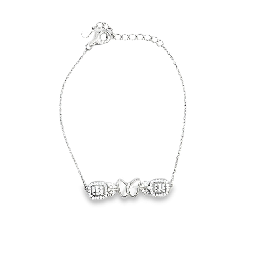 Sterling Silver Diamond Butterfly and Radiant Station Bracelet