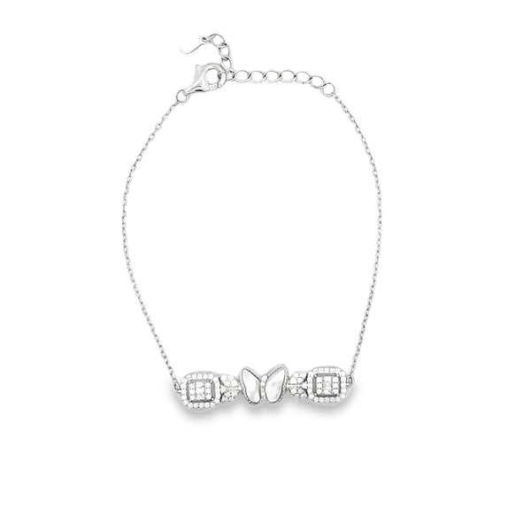 Sterling Silver Diamond Butterfly and Radiant Station Bracelet