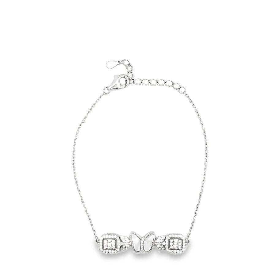 Sterling Silver Diamond Butterfly and Radiant Station Bracelet