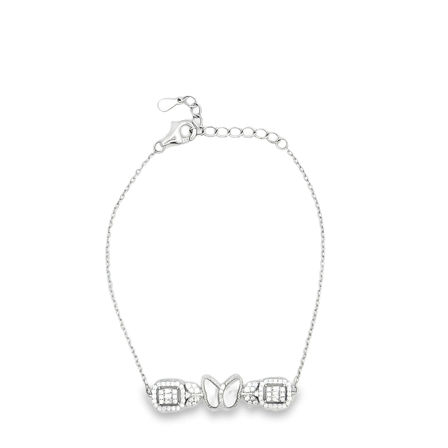 Sterling Silver Diamond Butterfly and Radiant Station Bracelet
