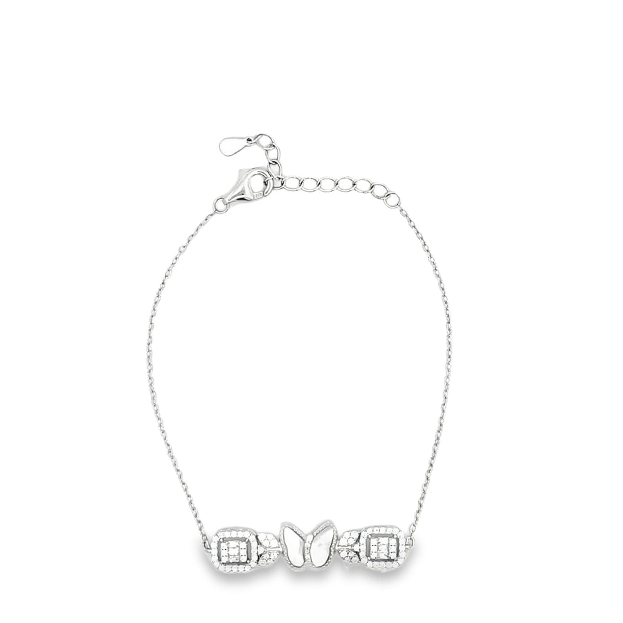 Sterling Silver Diamond Butterfly and Radiant Station Bracelet