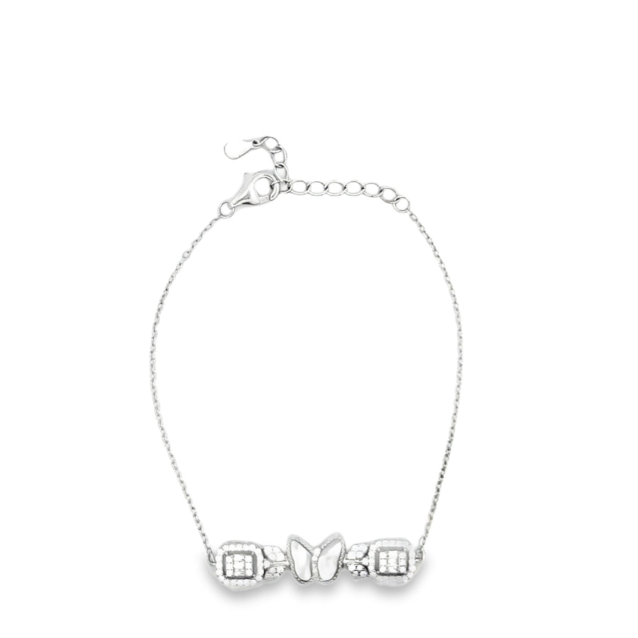 Sterling Silver Diamond Butterfly and Radiant Station Bracelet