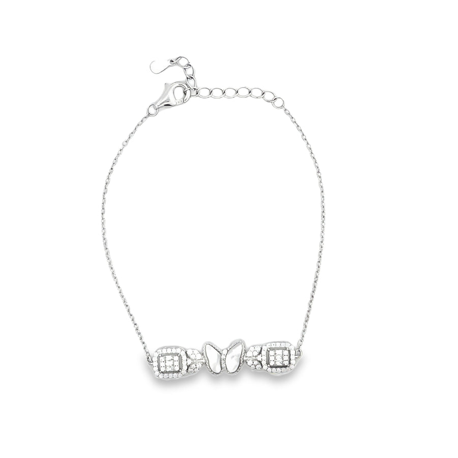 Sterling Silver Diamond Butterfly and Radiant Station Bracelet