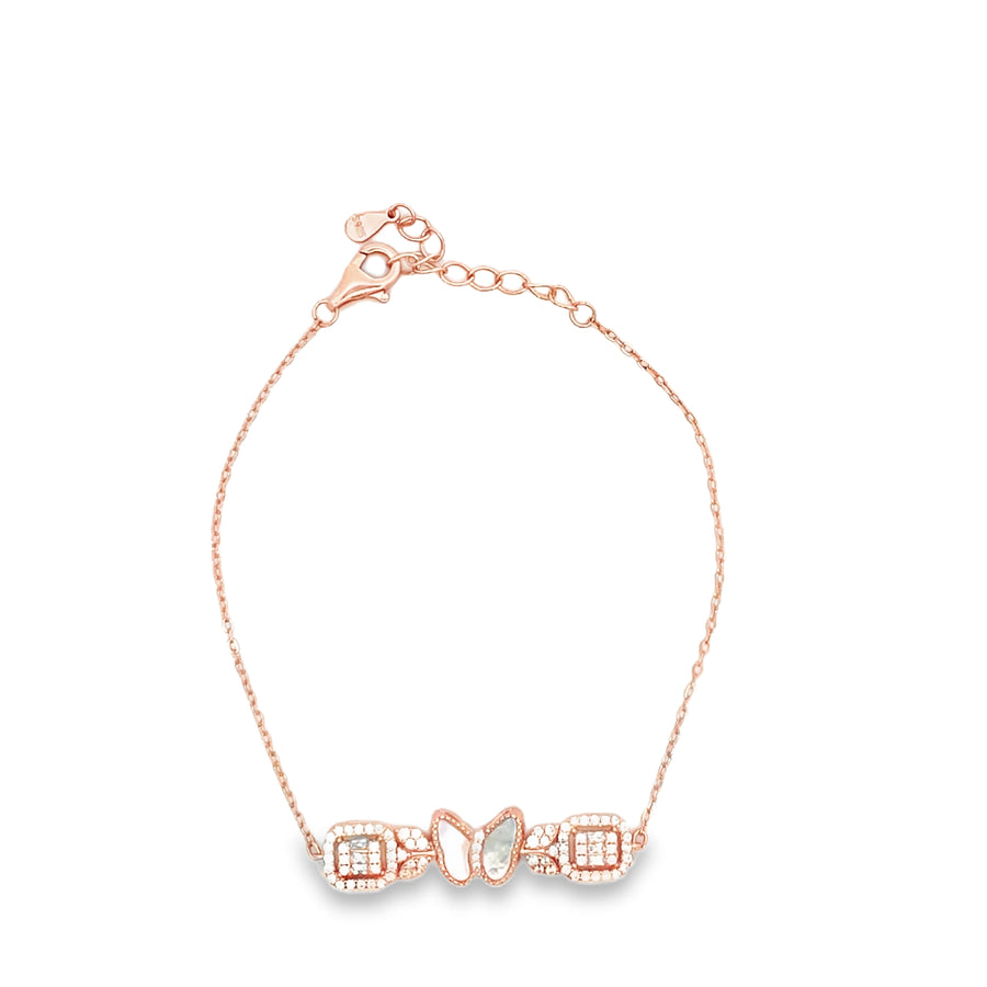 Sterling Silver Diamond Butterfly and Radiant Station Bracelet