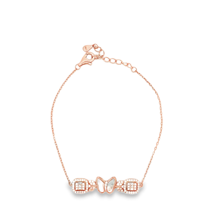 Sterling Silver Diamond Butterfly and Radiant Station Bracelet