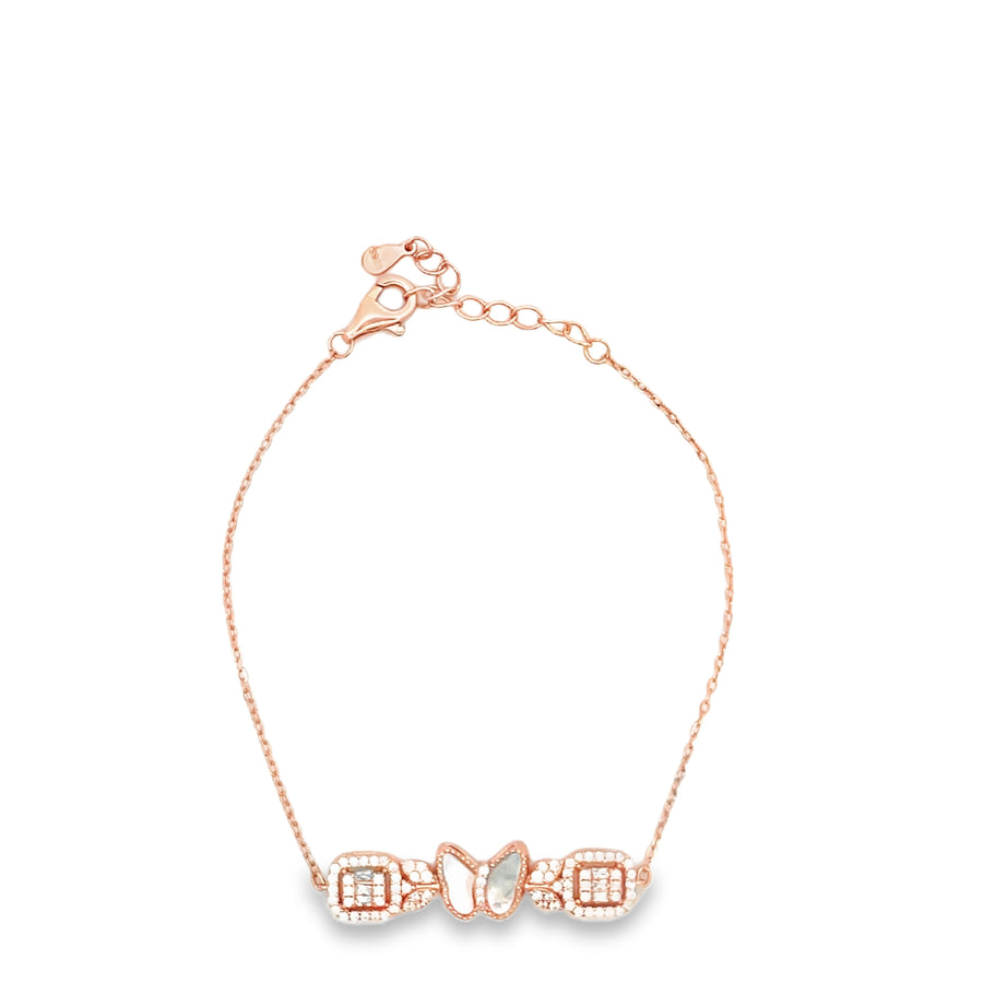 Sterling Silver Diamond Butterfly and Radiant Station Bracelet