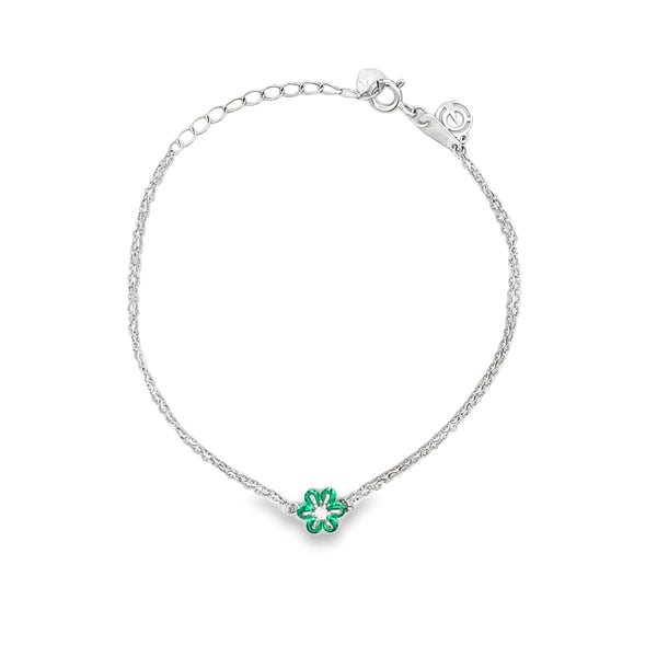 Sterling Silver Floral Emerald Station Chain Bracelet