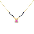 Emerald-Cut Ruby and Diamond Halo Mangalsutra in Yellow Gold