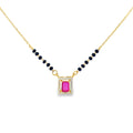 Emerald-Cut Ruby and Diamond Halo Mangalsutra in Yellow Gold