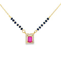 Emerald-Cut Ruby and Diamond Halo Mangalsutra in Yellow Gold