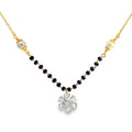 Floral Diamond and Pearl Beaded Mangalsutra in Yellow Gold