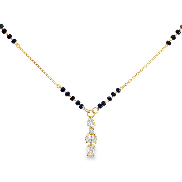 Yellow Gold Multi-Cut Diamond Pendant Beaded Necklace