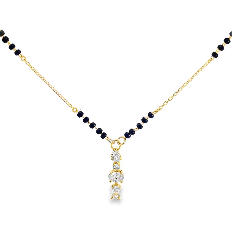 Yellow Gold Multi-Cut Diamond Pendant Beaded Necklace