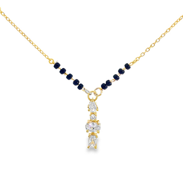 Yellow Gold Multi-Cut Diamond Pendant Beaded Necklace