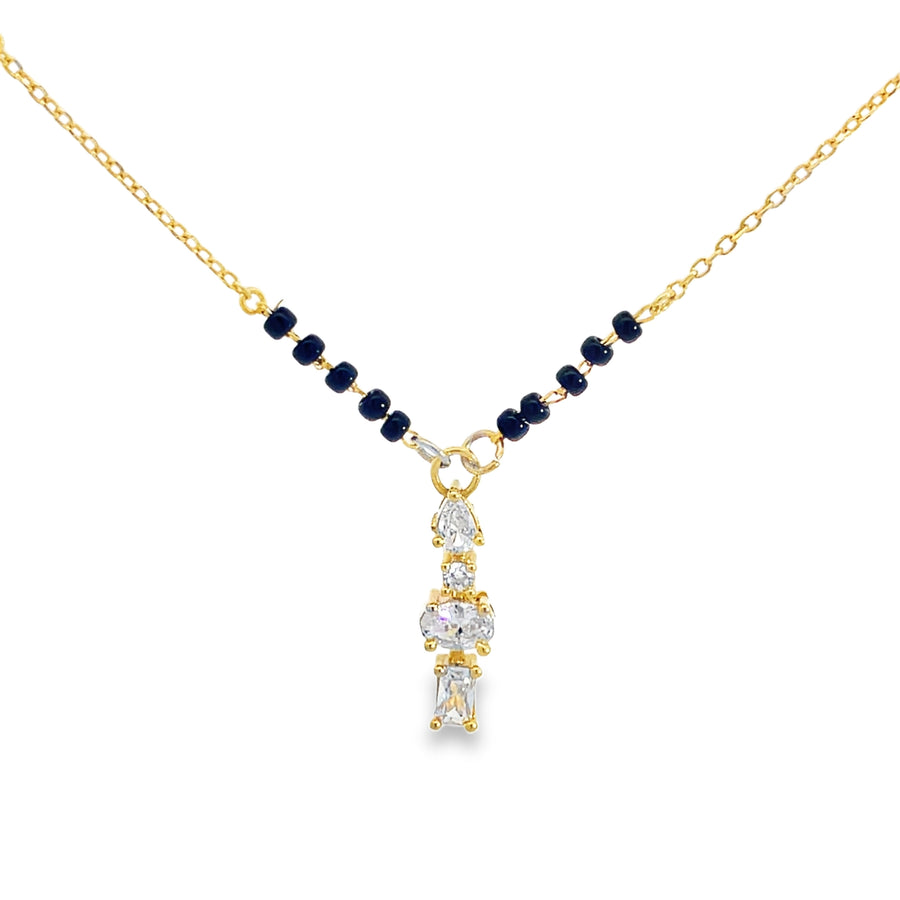 Yellow Gold Multi-Cut Diamond Pendant Beaded Necklace