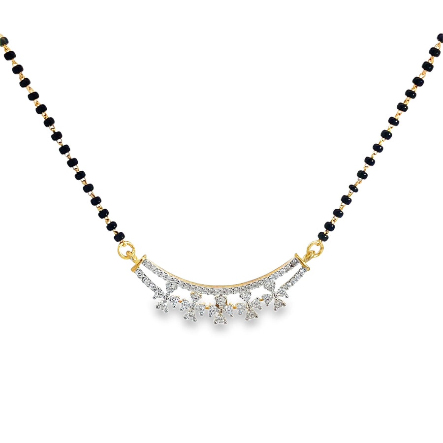 Floral Diamond Curve Yellow Gold Beaded Mangalsutra