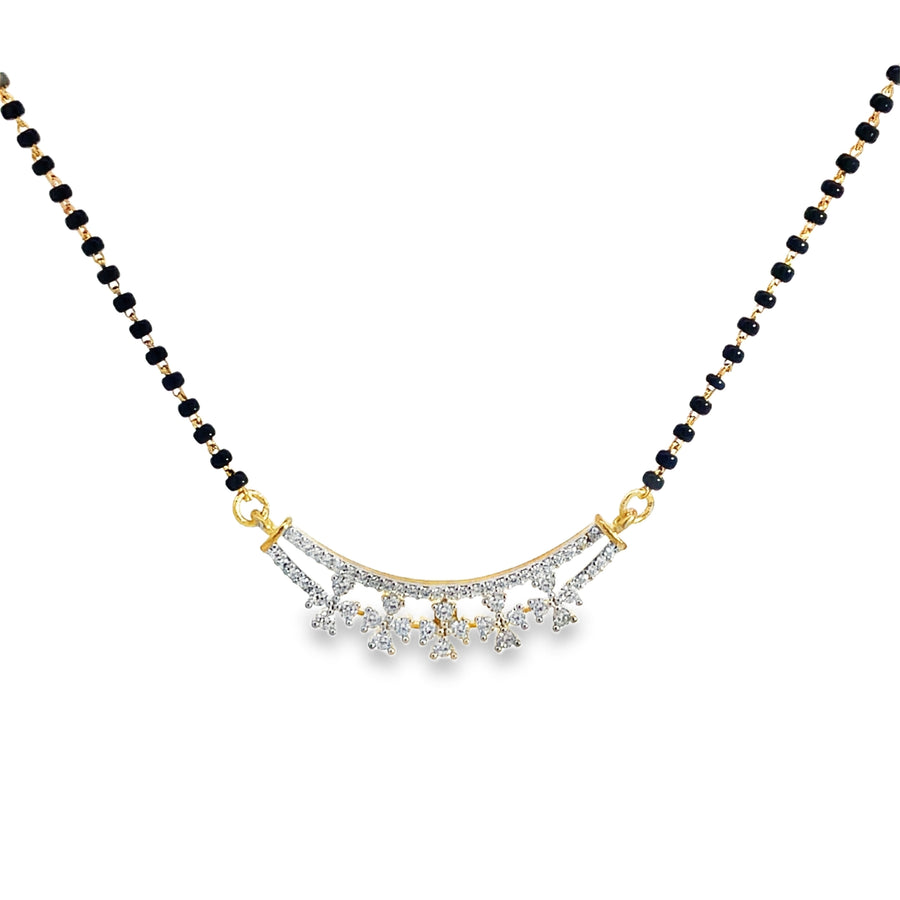 Floral Diamond Curve Yellow Gold Beaded Mangalsutra