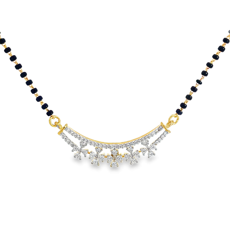Floral Diamond Curve Yellow Gold Beaded Mangalsutra
