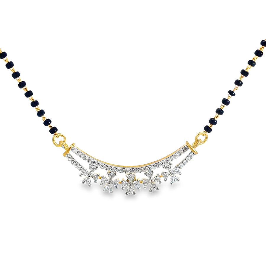 Floral Diamond Curve Yellow Gold Beaded Mangalsutra