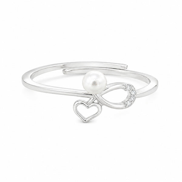 925 Sterling Silver Freshwater Pearl Infinity Heart Adjustable Ring