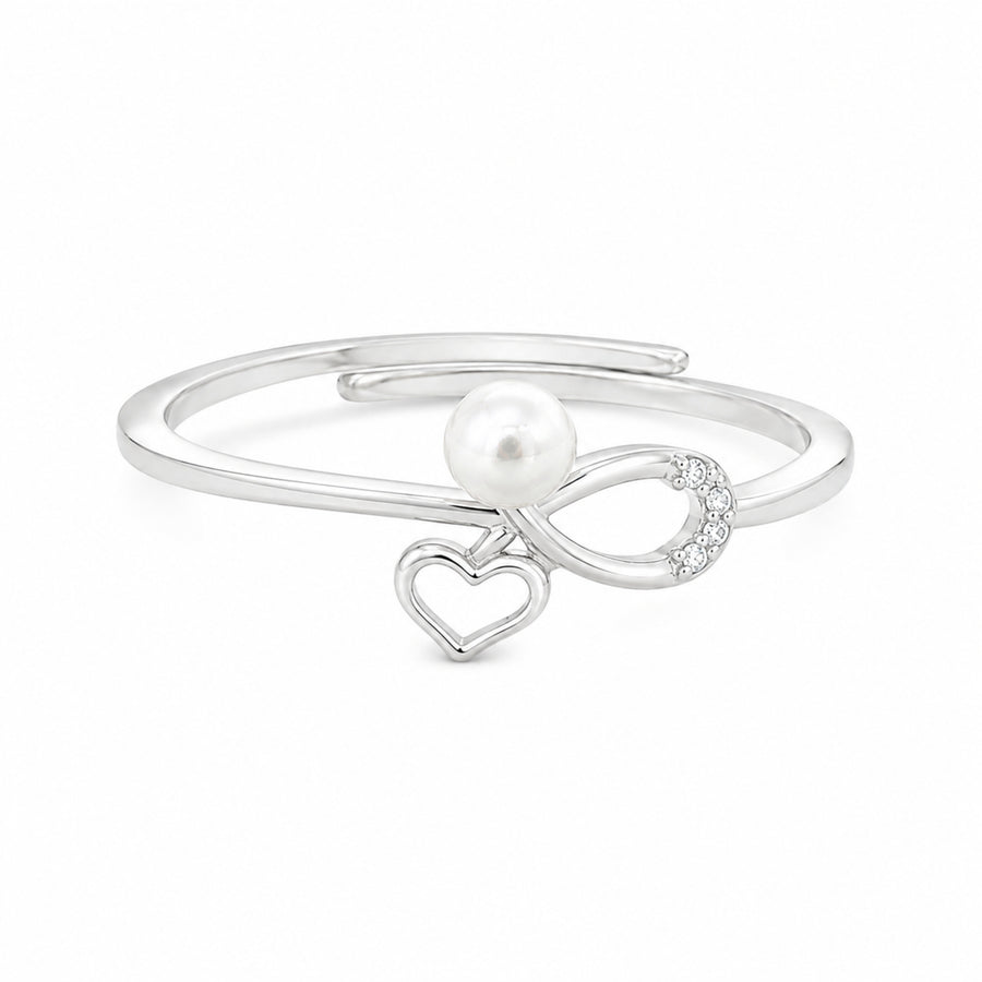 925 Sterling Silver Freshwater Pearl Infinity Heart Adjustable Ring