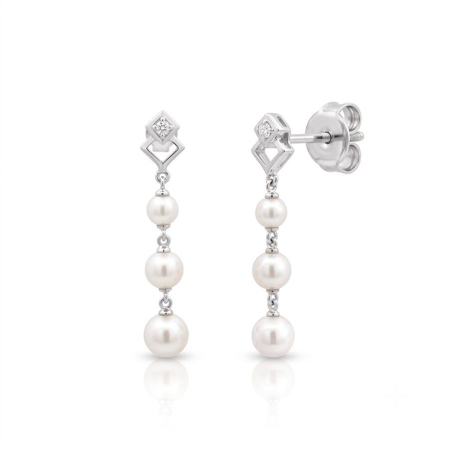 925 Sterling Silver Triple Pearl Drop Stud Earrings