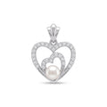925 Sterling Silver Double Heart Pearl Pendant – CZ Heart Pearl Charm