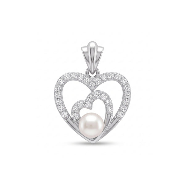 925 Sterling Silver Double Heart Pearl Pendant – CZ Heart Pearl Charm