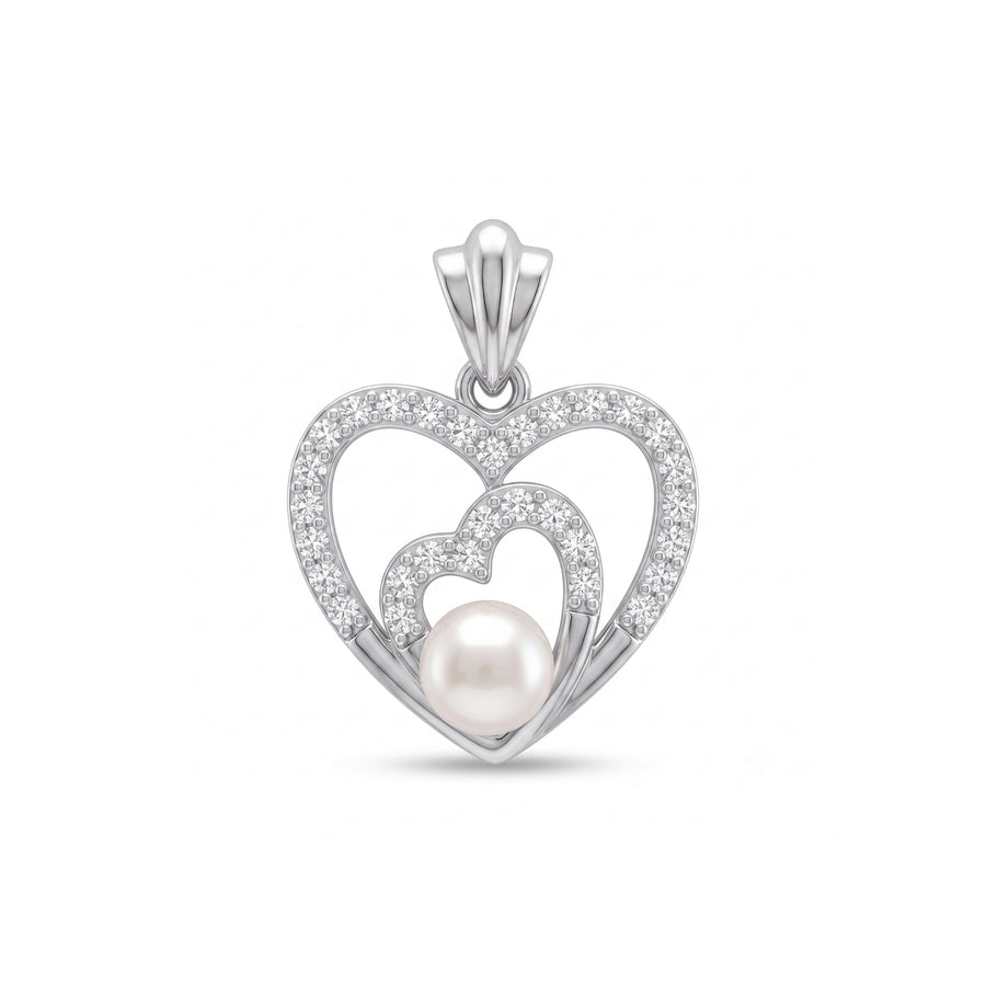 925 Sterling Silver Double Heart Pearl Pendant – CZ Heart Pearl Charm