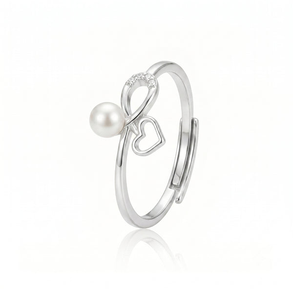 925 Sterling Silver Freshwater Pearl Infinity Heart Adjustable Ring