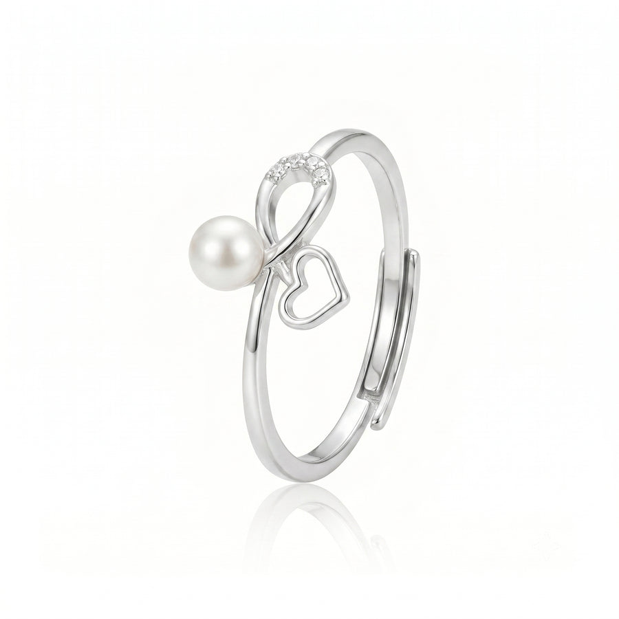 925 Sterling Silver Freshwater Pearl Infinity Heart Adjustable Ring