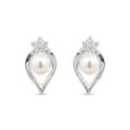 925 Sterling Silver Pearl Floral Stud Earrings with Cubic Zirconia