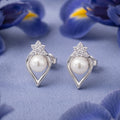 925 Sterling Silver Pearl Floral Stud Earrings with Cubic Zirconia