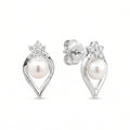 925 Sterling Silver Pearl Floral Stud Earrings with Cubic Zirconia