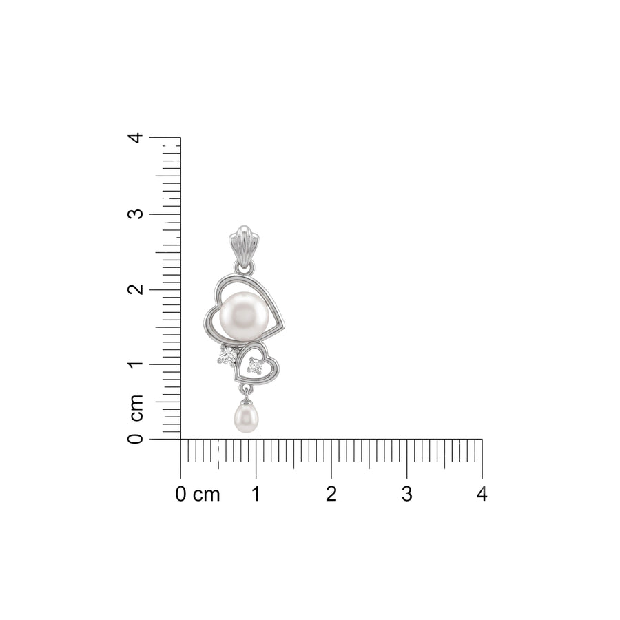 925 Sterling Silver Double Heart Pearl Drop Pendant