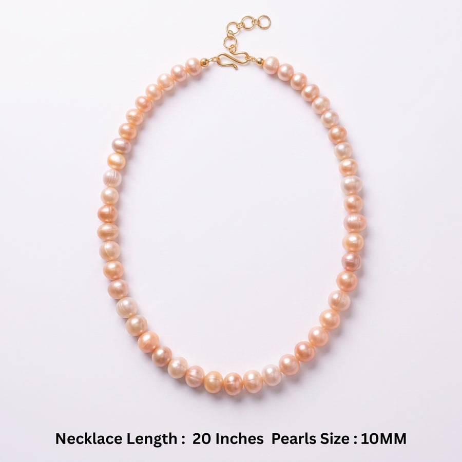 Elegant Multicolor Freshwater Pearl Necklace – 20-Inch 10 mm Classic Pearl Strand with Adjustable Gold-Tone Clasp