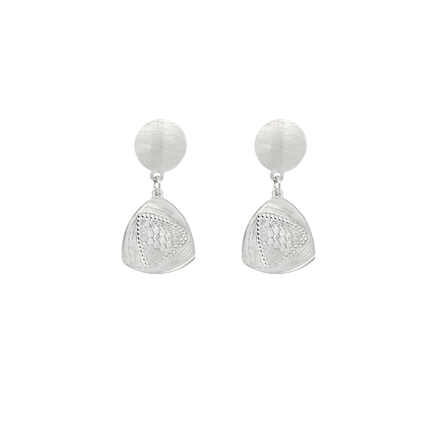 925 Silver Textured Triangle Pendant Necklace & Earrings Set – Minimalist Geometric Jewelry for Women