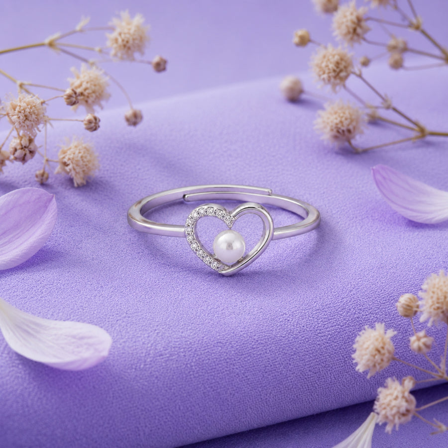 925 Sterling Silver Pearl Heart Ring
