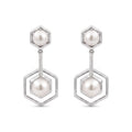 925 Sterling Silver Geometric Pearl Drop Earrings with Cubic Zirconia