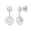 925 Sterling Silver Geometric Pearl Drop Earrings with Cubic Zirconia