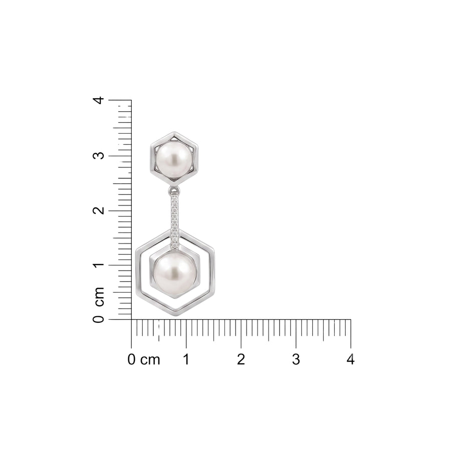 925 Sterling Silver Geometric Pearl Drop Earrings with Cubic Zirconia