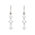 925 Sterling Silver Pearl & Geometric Drop Earrings with Cubic Zirconia
