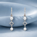925 Sterling Silver Pearl & Geometric Drop Earrings with Cubic Zirconia