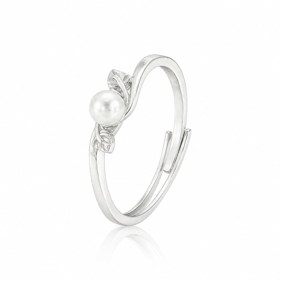 925 Sterling Silver Freshwater Pearl Leaf Ring