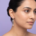 925 Sterling Silver Pearl & Geometric Drop Earrings with Cubic Zirconia